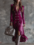 SEVILLE | Vintage Button-down Velvet Long Blazer