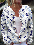 Vintage Flower Art Print Buttoned Cardigan